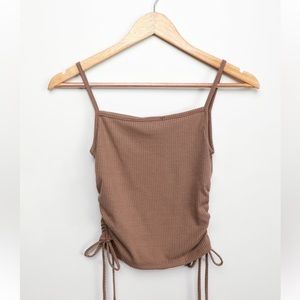 Lulus Ruching Around Taupe Ribbed Tank